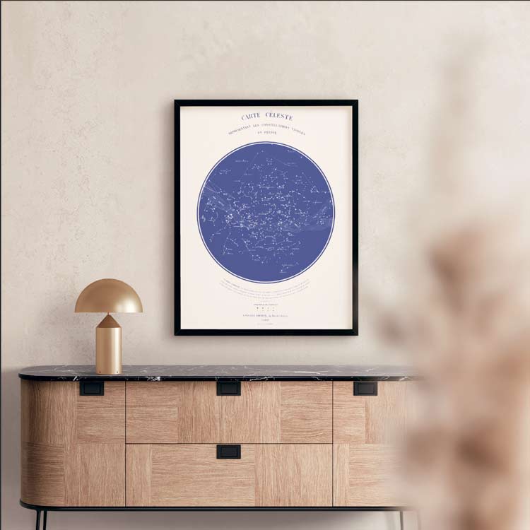 Affiche d'art Carte céleste représentant les constellations visibles en France - R. Barbot - Les vilaines curiosités