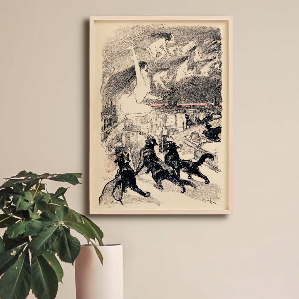 Affiche d'art chats noirs hurlants pendant que les sorcières volent au sabbat - Théophile Alexandre Steinlen - Les vilaines curiosités
